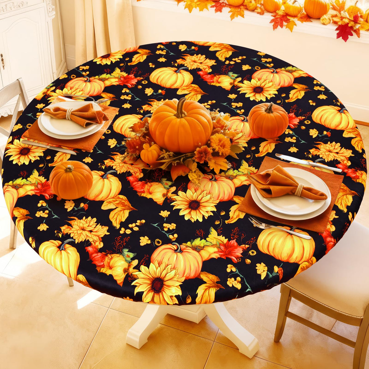 Moosfor Spandex Round Tablecloth, Fitted Table Cloth for 45"-56" Tables