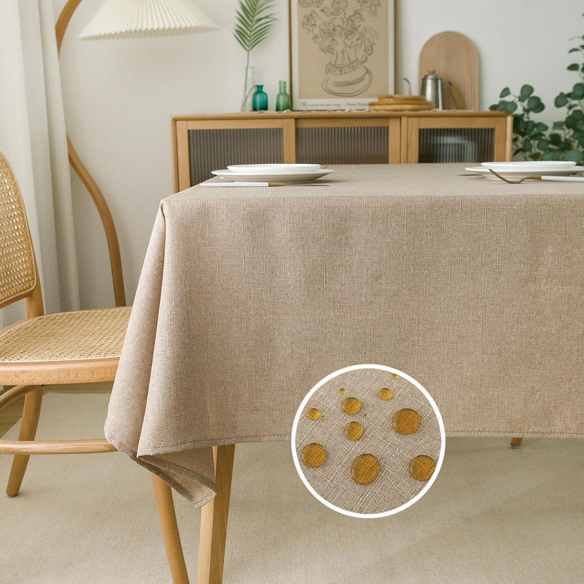 NLMUVW Burlap Linen Tablecloth 6ft, Tan Table Cloth Rectangular