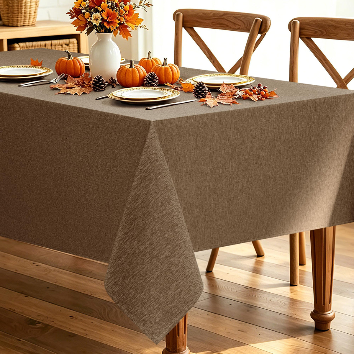 Decorelia Faux Linen Round Tablecloths 60 inch, Waterproof Decorative Washable Texture Rustic Circle Table Cloth Cover for Dining Kitchen Party Farmhouse Outdoor(Round (2-4 Seats),Sage Green)