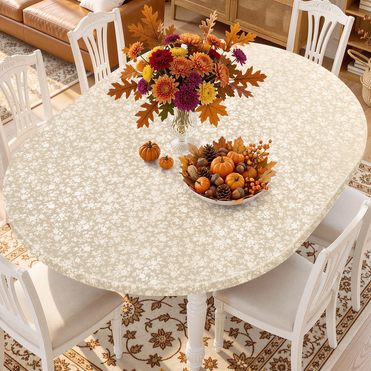 Smiry Waterproof Heavy Duty Vinyl Fitted Tablecloth for 36"-44" Round Table
