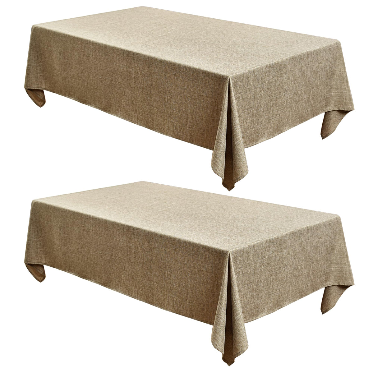 Fitable 2 Pack Beige Faux Linen Tablecloths Rectangle 60x102 Inch