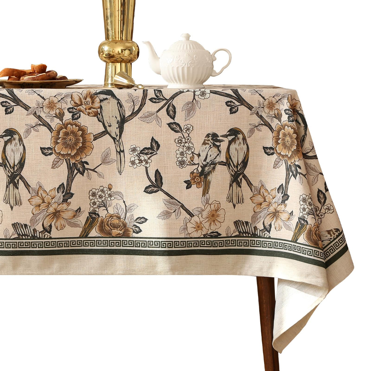 ISAENNE Designer Vintage Small Square Floral Tablecloth,55"x55"