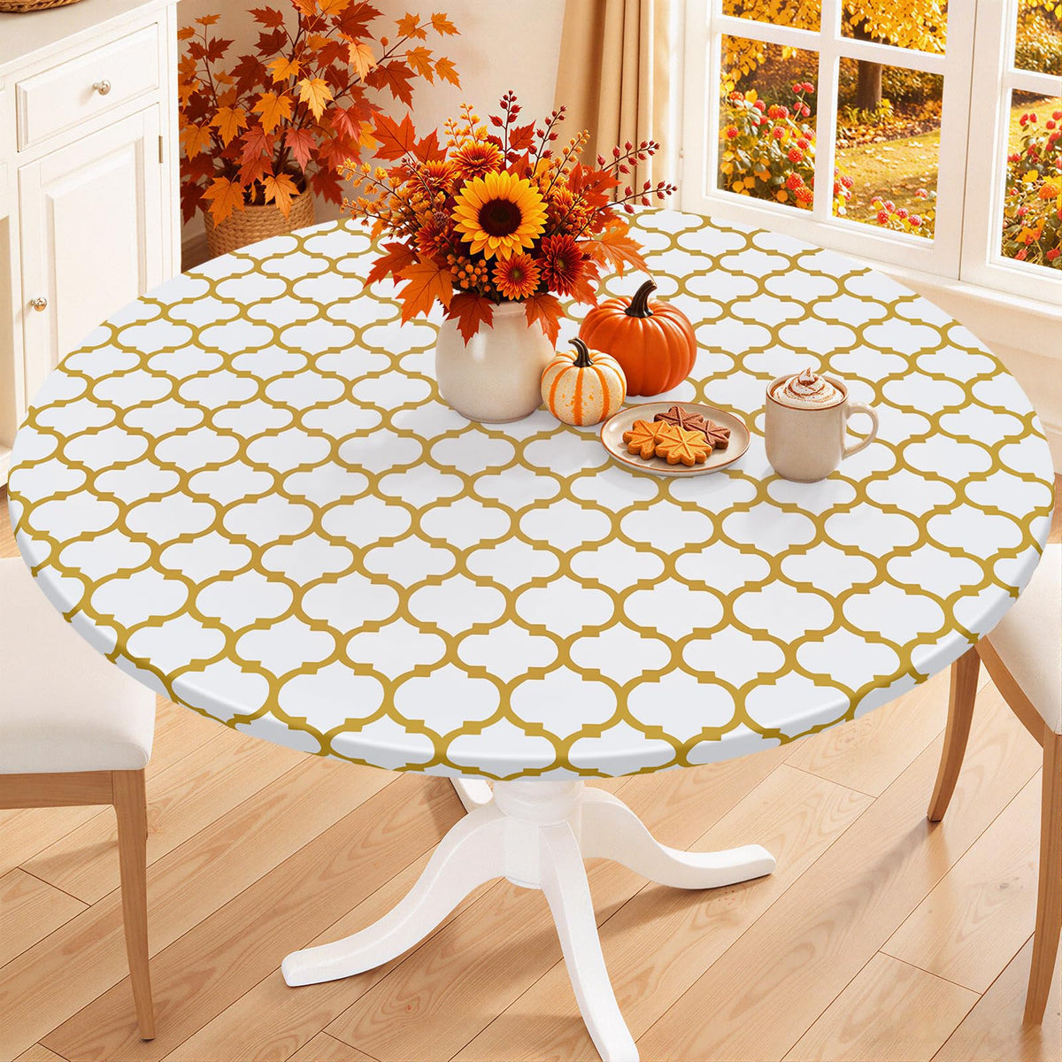Smiry 45"-56" Round Fitted Tablecloth, Waterproof Plastic Table Cover