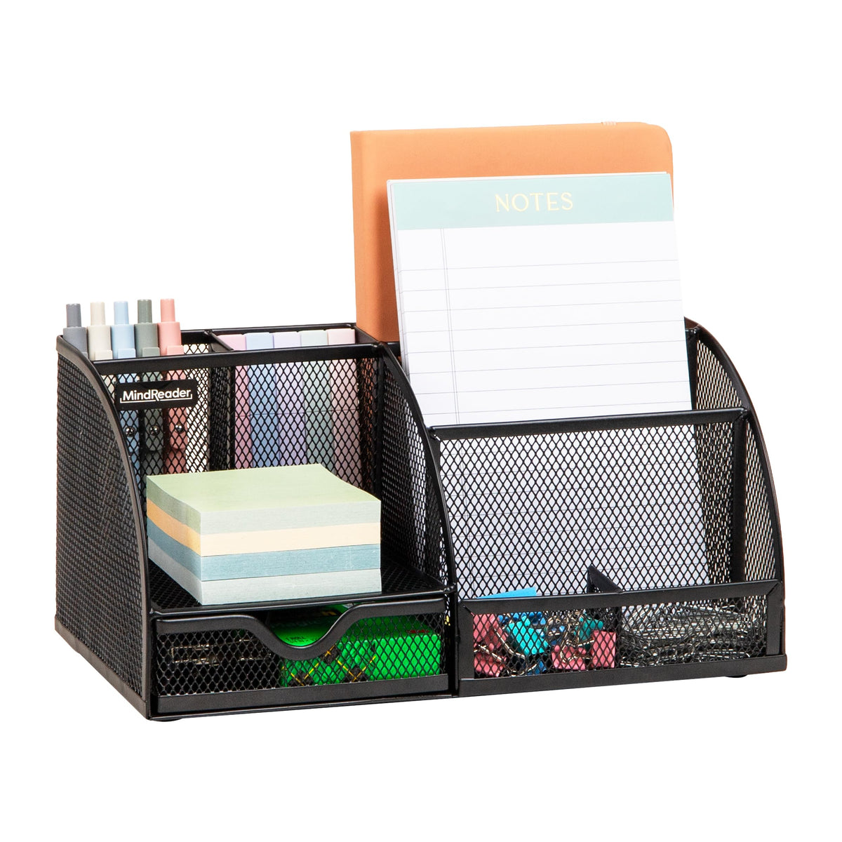 Mind Reader 7-Compartment Metal Mesh Desktop Organizer, Black