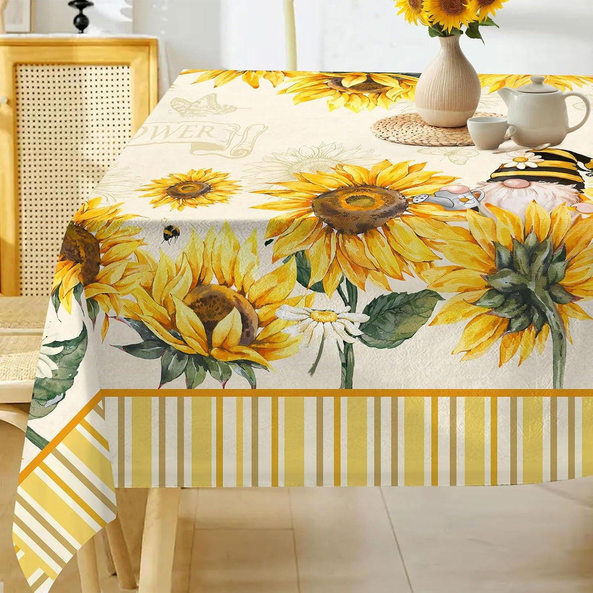 Hexagram Summer Tablecloth 60x84 Inch Rectangle, Sunflower Tablecloths