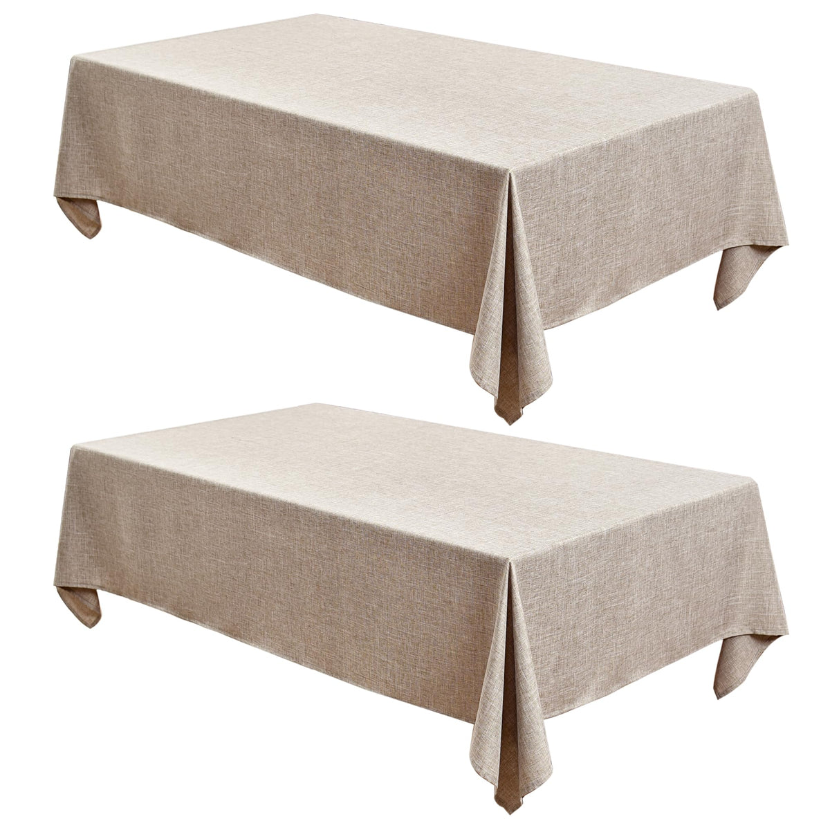 Fitable 2 Pack Beige Faux Linen Tablecloths Rectangle 60x102 Inch
