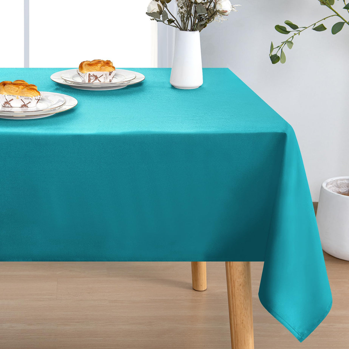 DWCN Rectangle Tablecloth - 60 x 84 Inch - Waterproof Stain and Wrinkle Resistant Washable Table Cloth, Decorative Fabric Table Cover for Kitchen Dining Room Party and Outdoor Use, Black
