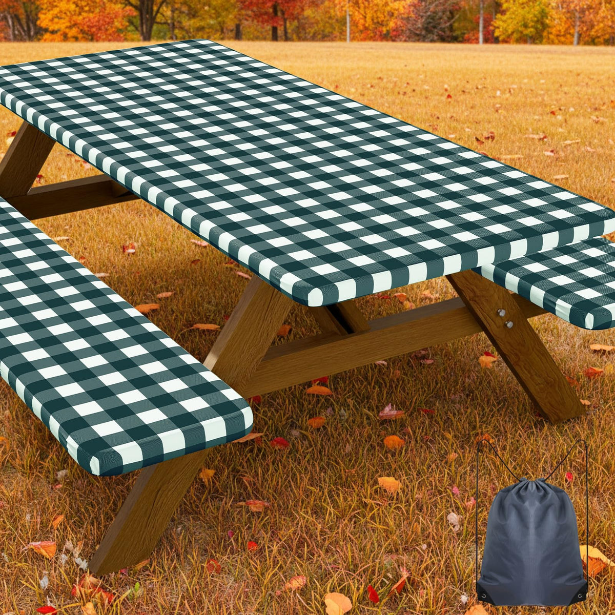 Smiry 6FT Picnic Table Cover with Bench Covers, Elastic Fitted Tablecloth