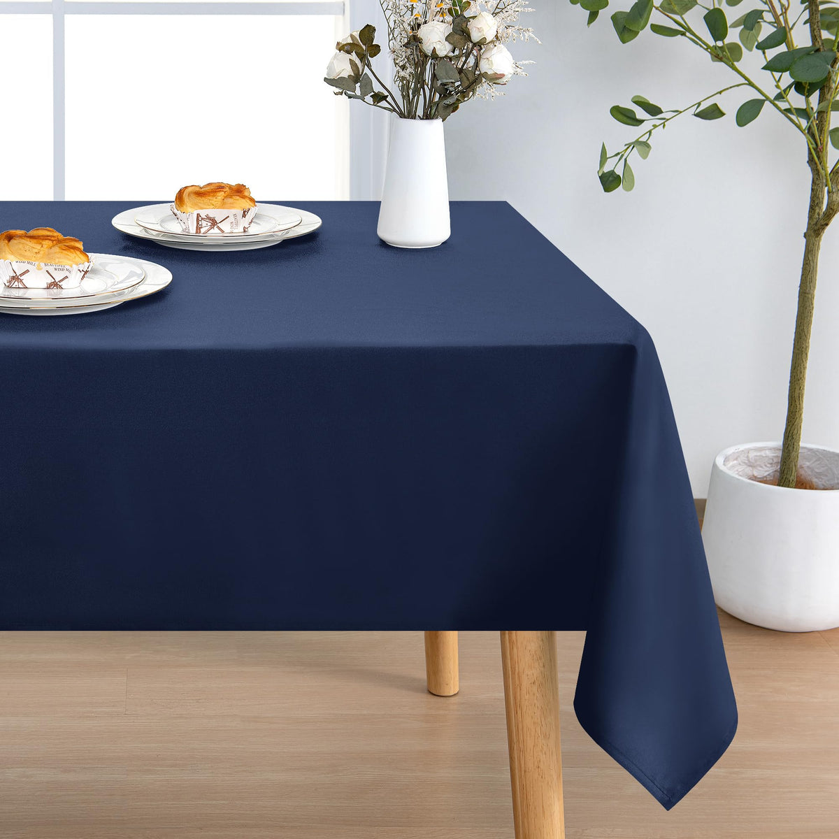 DWCN Rectangle Tablecloth - 60 x 84 Inch - Waterproof Stain and Wrinkle Resistant Washable Table Cloth, Decorative Fabric Table Cover for Kitchen Dining Room Party and Outdoor Use, Black