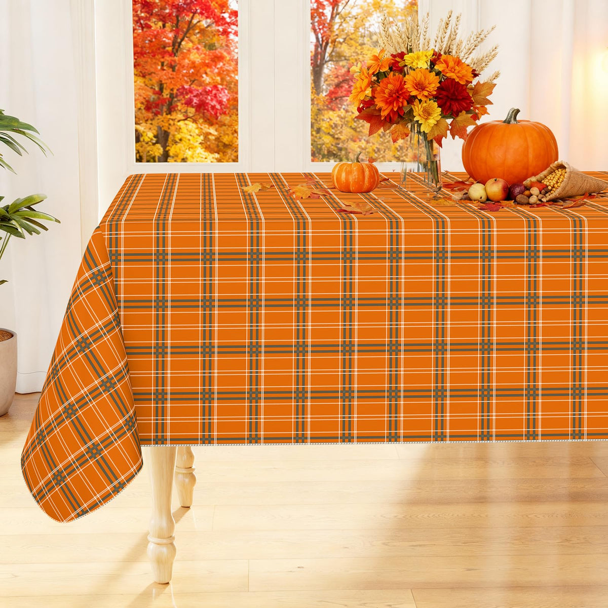 Smiry Fall Tablecloth, Flannel Backed Vinyl Table Cloth, 60"x84"