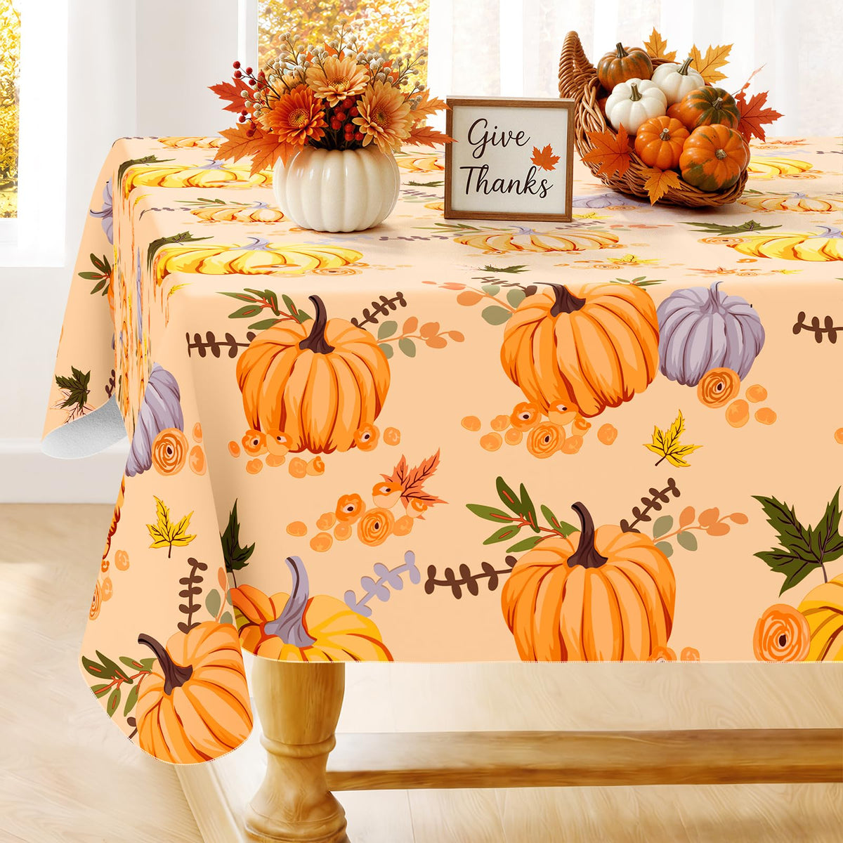 Smiry Rectangle Table Cloth, Waterproof Vinyl Tablecloths with Flannel Backing, Wipeable Spillproof Plastic Wood Grain Table Cover for Dining, Indoor and Outdoor (Beige, 60 "x 84")