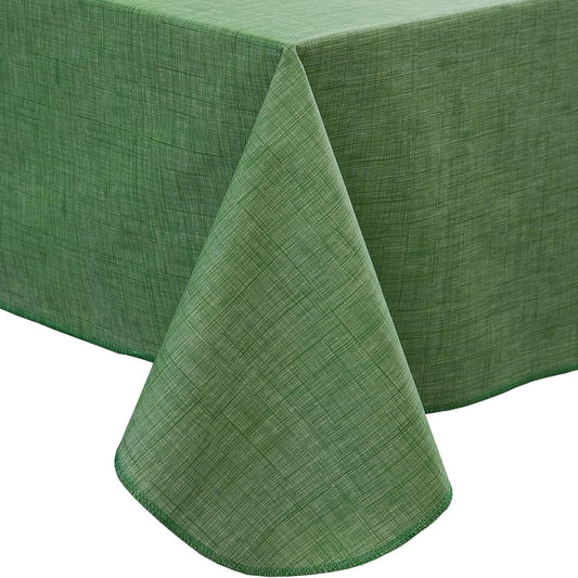 LIBERECOO Vinyl Tablecloth with Flannel Backing, Grass Green, Waterproof, Stain-Resistant, Easy-Clean Table Cover for Holiday, Dining, Kitchen, and Outdoor Use, 60" x 120" Rectangle
