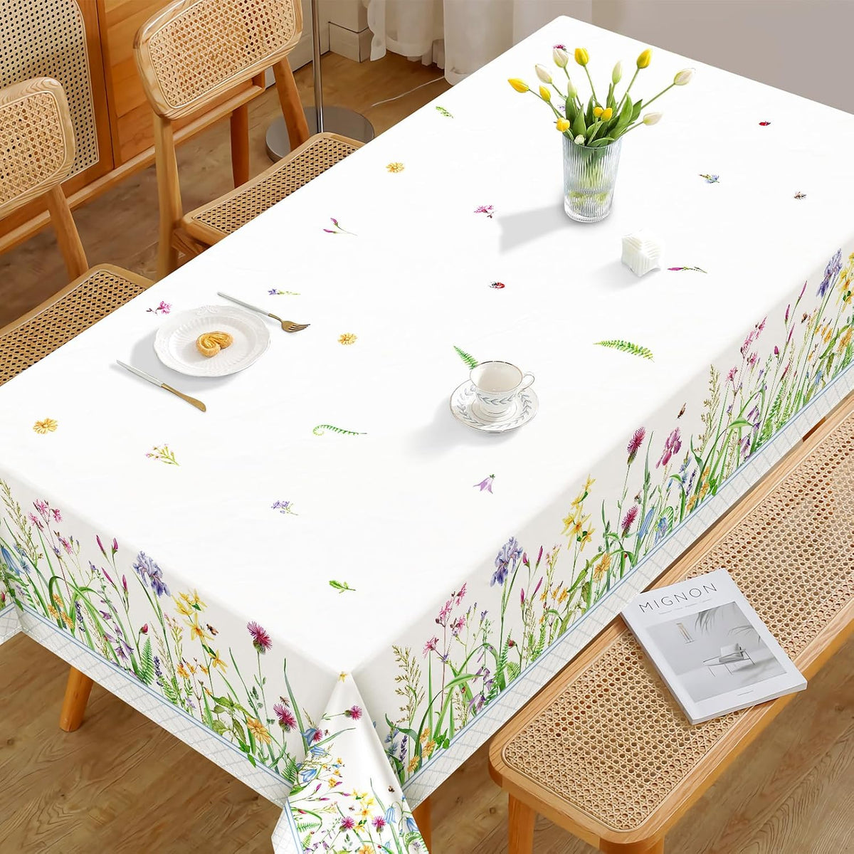 Wildflower Grass Tablecloth 60 x 84 Inch Rectangular, Floral Print