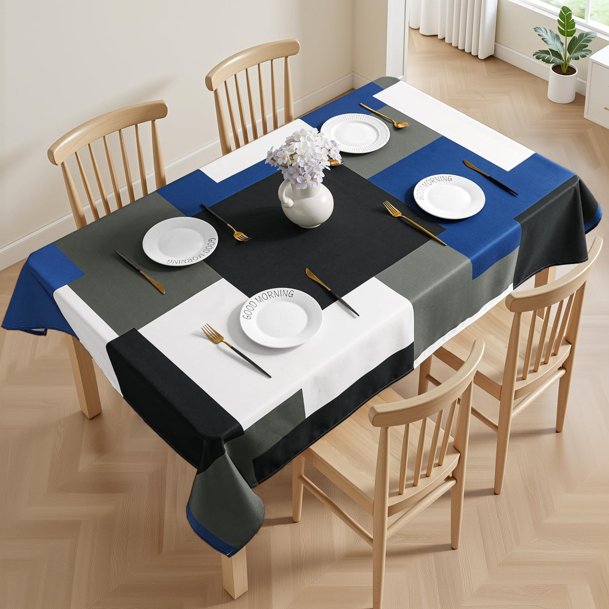 Tyrot Black Grey White Rectangle Tablecloth Modern Geometric Table Cover Waterproof Wrinkle Resistant Table Cloth for Dining Kitchen Party Picnic Patio Indoor and Outdoor 60x84 Inches