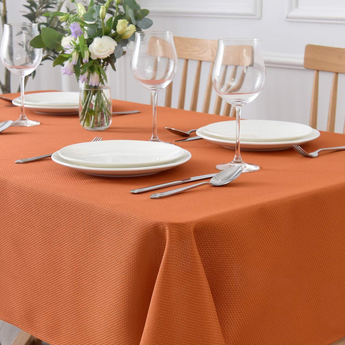 maxmill Rectangle Textured Tablecloth Waterproof Spillproof Wrinkle Free Table Cloth, Kitchen Dining Tabletop Decoration, Fabric Table Cover for Outdoor and Indoor Use, 52 x 70 Inch, Beige