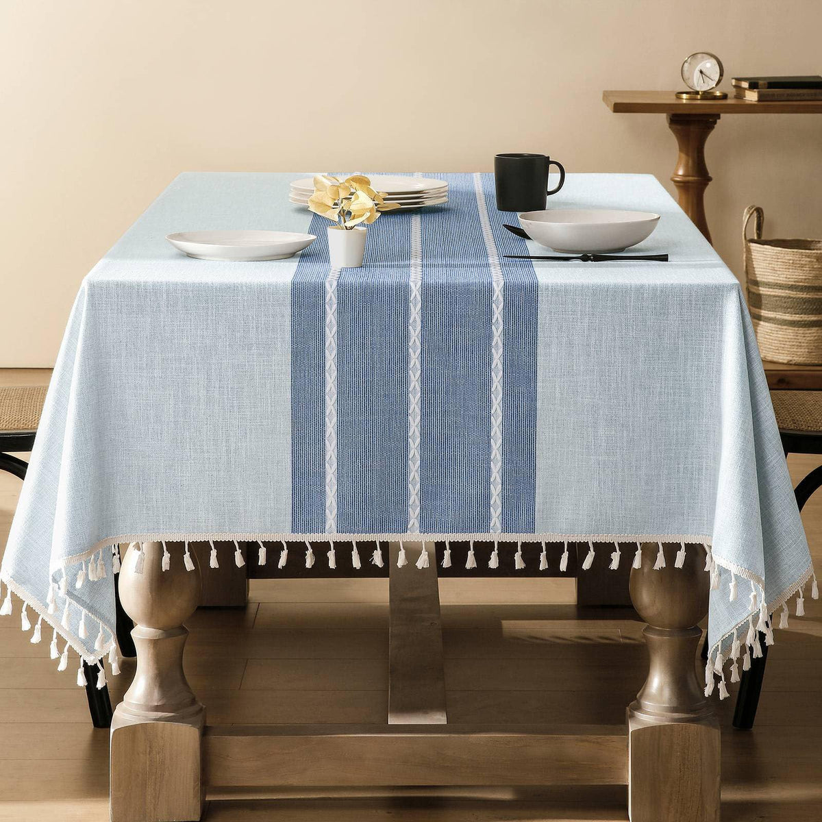 ZeeMart Contrast Linen Square Table Cloth 60x60 Inch Brown
