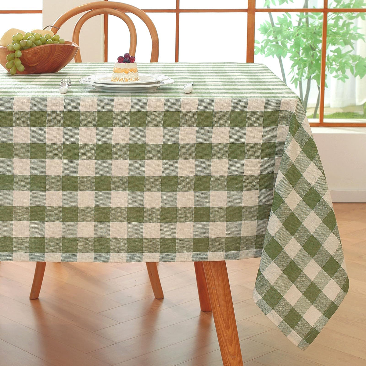 Alsoo Checkered Tablecloth Rectangle Washable Buffalo Plaid Table Cloth Cotton Linen Gingham Table Cover for Picnic Kitchen Dining Room, Beige and White, 60 * 75