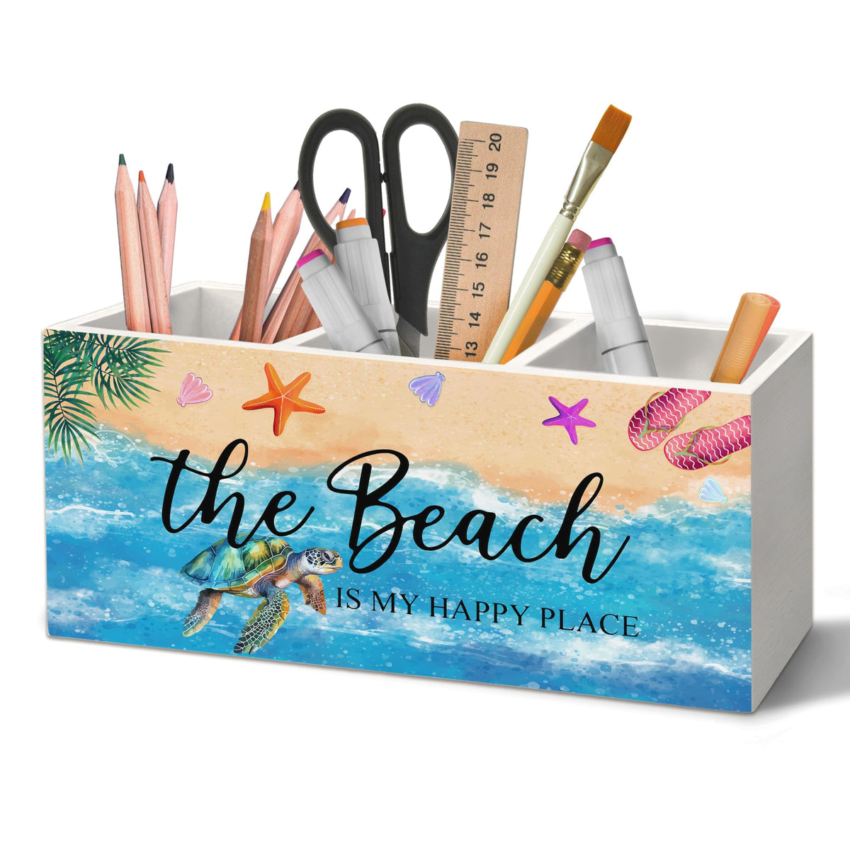 Coastal Beach Sea Turtle Pen Holder Organizer for Desk Accessories
