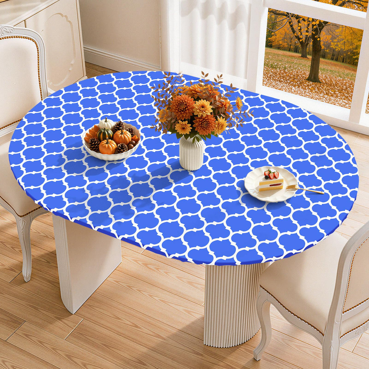 Smiry 45"-56" Round Fitted Tablecloth, Waterproof Plastic Table Cover