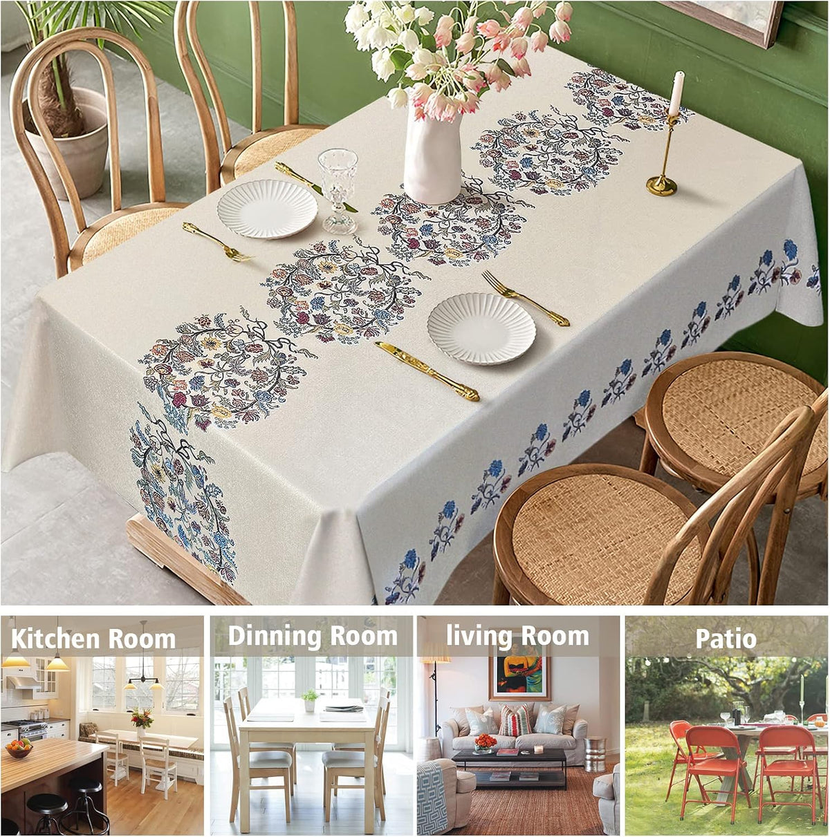 AIRCOWRIE Waterproof Rectangle Vinyl Tablecloths 108x54 Inch