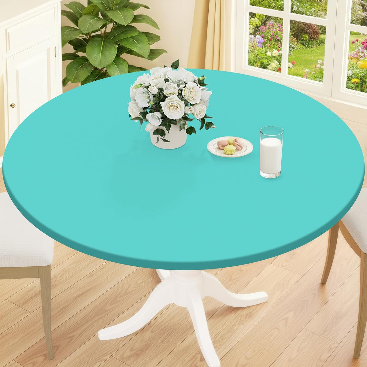 Smiry 45"-56" Round Fitted Tablecloth, Waterproof Plastic Table Cover