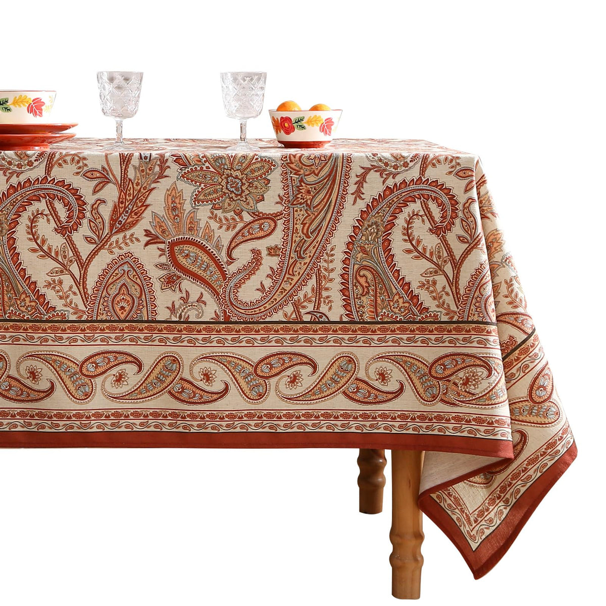 ISAENNE Designer Vintage Square Large Floral Tablecloth,67"x67"
