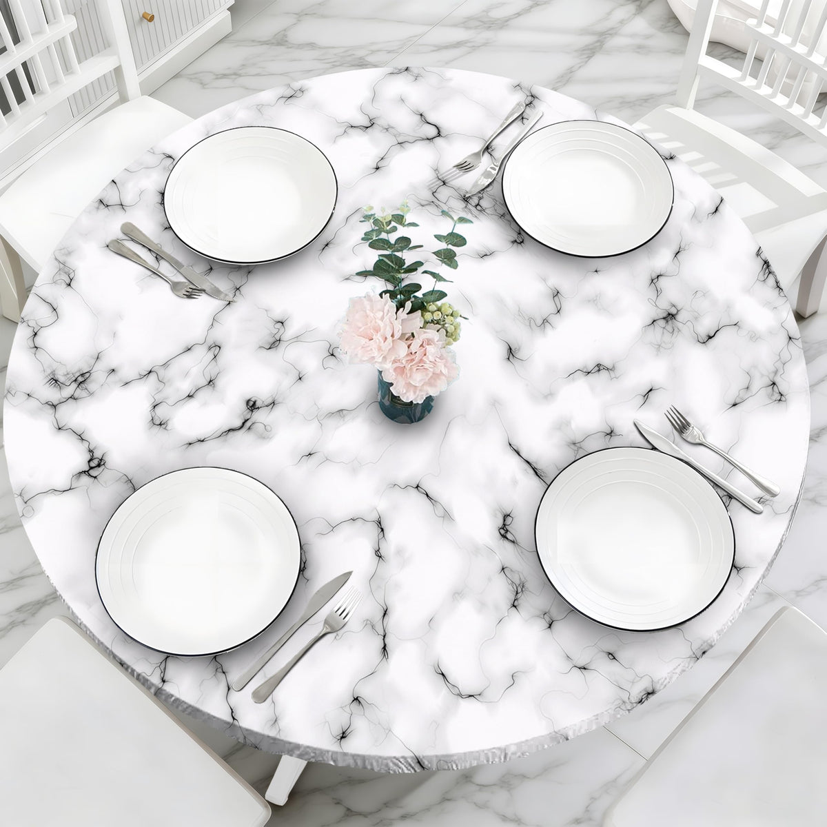 Wood Grain 48 Inch Round Fitted Cloth Tablecloth with Elastic Edged, Waterproof Oil Proof Wipeable Table Cover for Indoor Outdoor Patio Table, Fits Round Tables Up to 46" - 50" Diameter