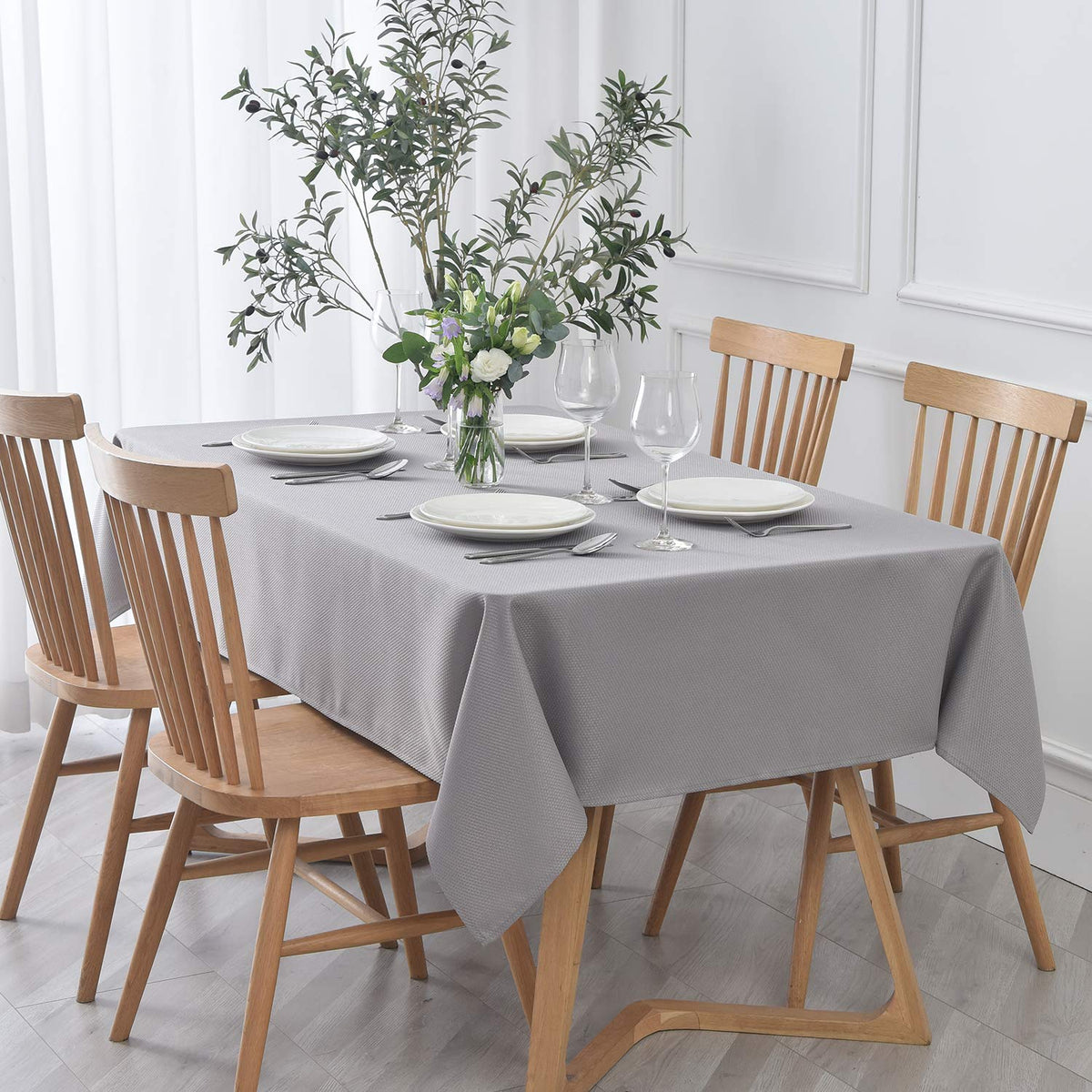 maxmill Rectangle Textured Tablecloth Waterproof Spillproof Wrinkle Free Table Cloth, Kitchen Dining Tabletop Decoration, Fabric Table Cover for Outdoor and Indoor Use, 52 x 70 Inch, Beige