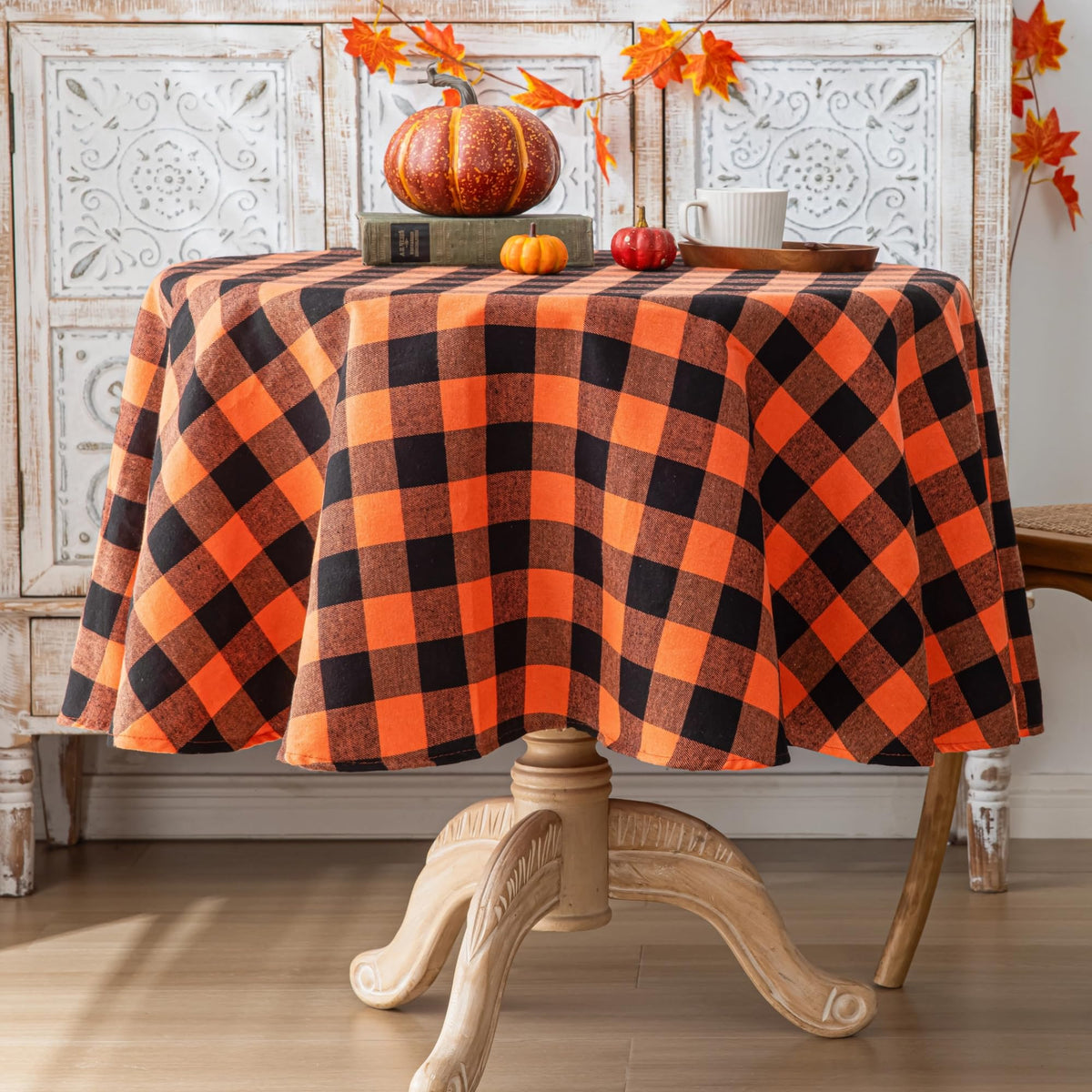 AQOTHES Plaid Fall Tablecloth Thanksgiving Rectangle 60x84 Inch Rust