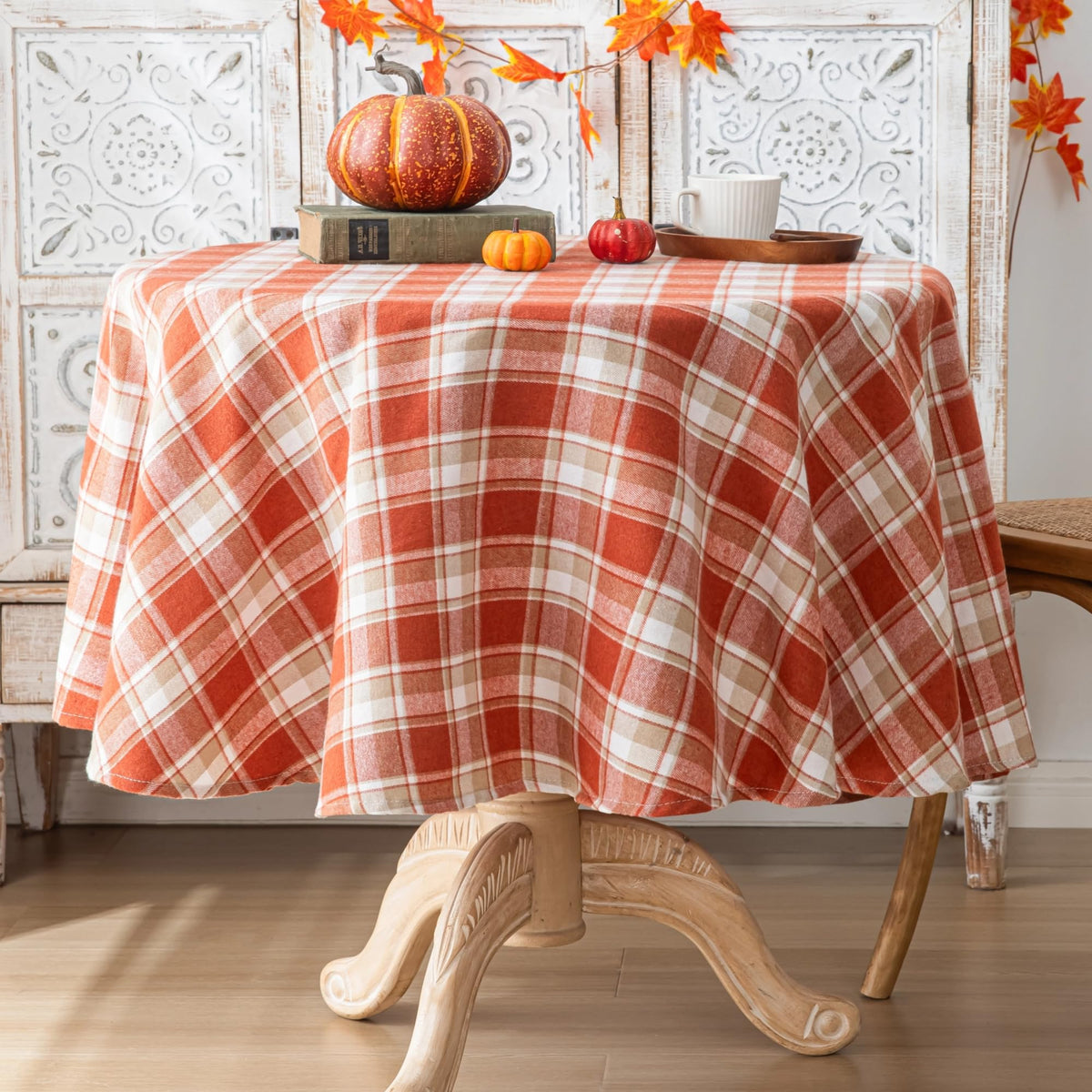 AQOTHES Plaid Fall Tablecloth Thanksgiving Rectangle 60x84 Inch Rust