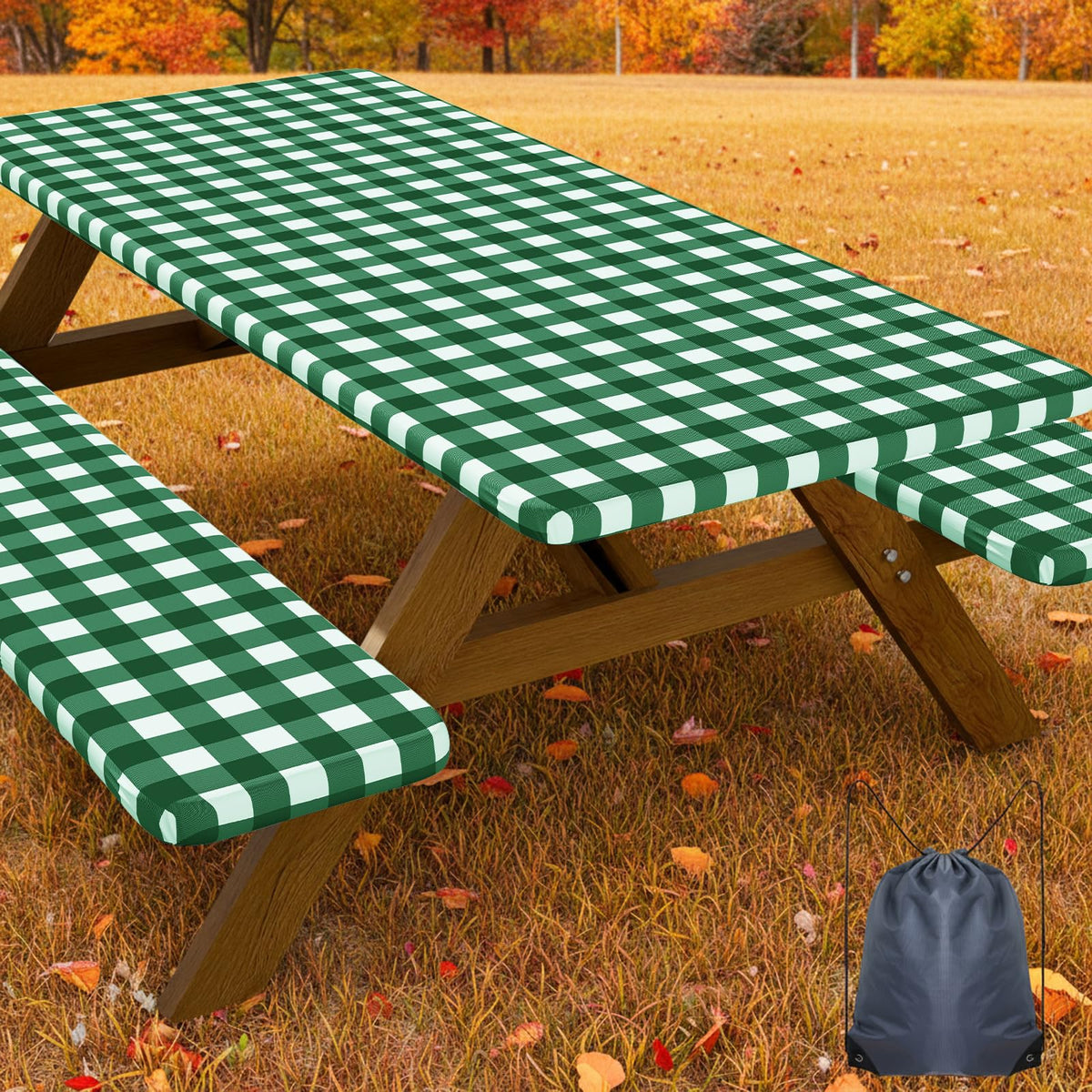 Smiry 6FT Picnic Table Cover with Bench Covers, Elastic Fitted Tablecloth