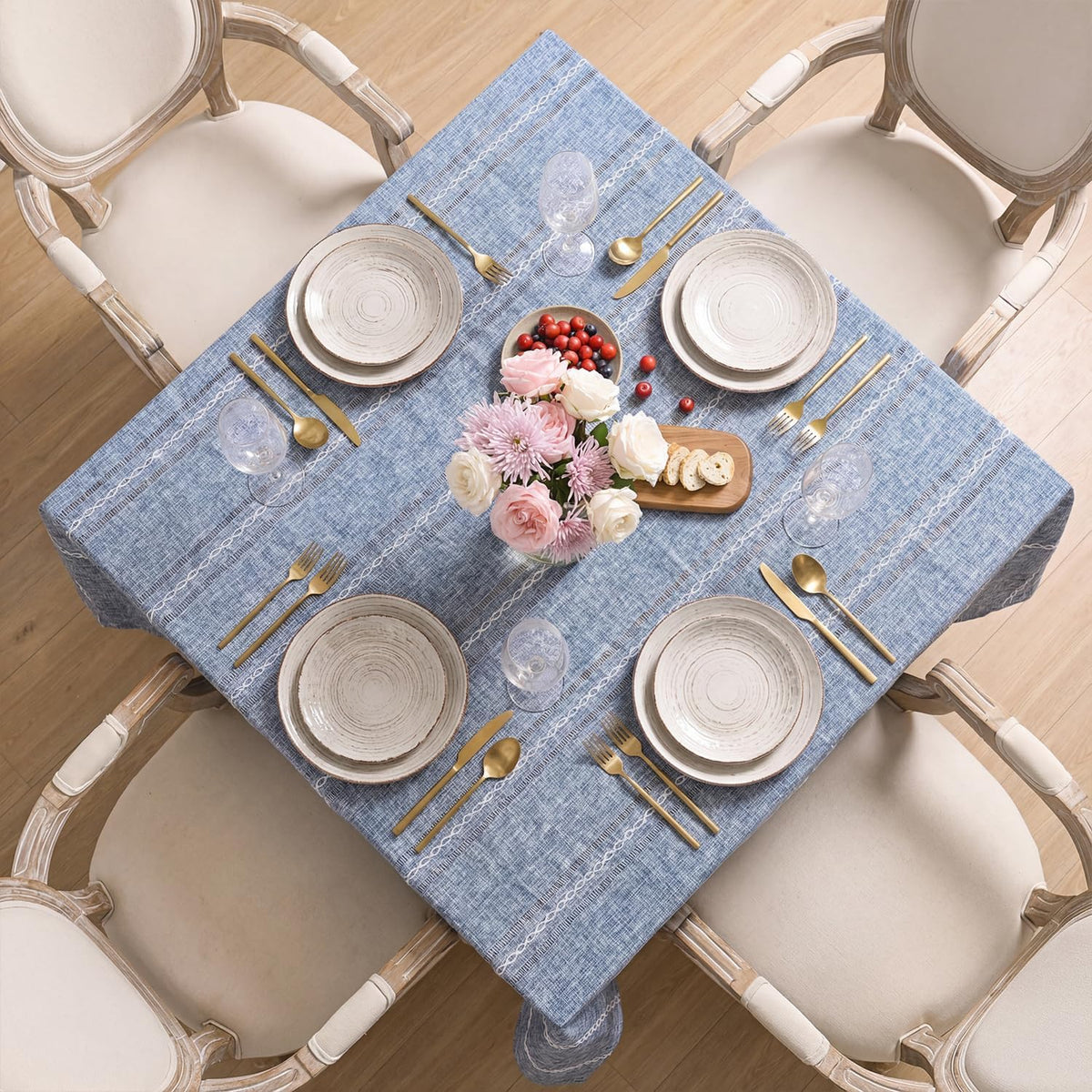 Horaldaily Blue Rectangular Tablecloth, 60×84 Inch, Farmhouse Decor