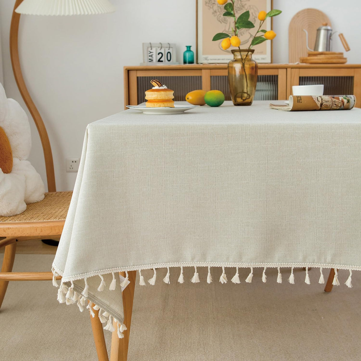 NLMUVW Burlap Linen Tablecloth 6ft, Tan Table Cloth Rectangular