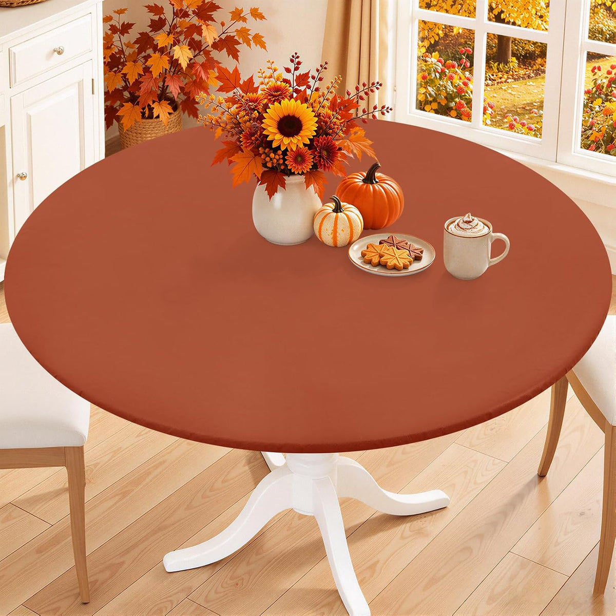 Smiry 45"-56" Round Fitted Tablecloth, Waterproof Plastic Table Cover