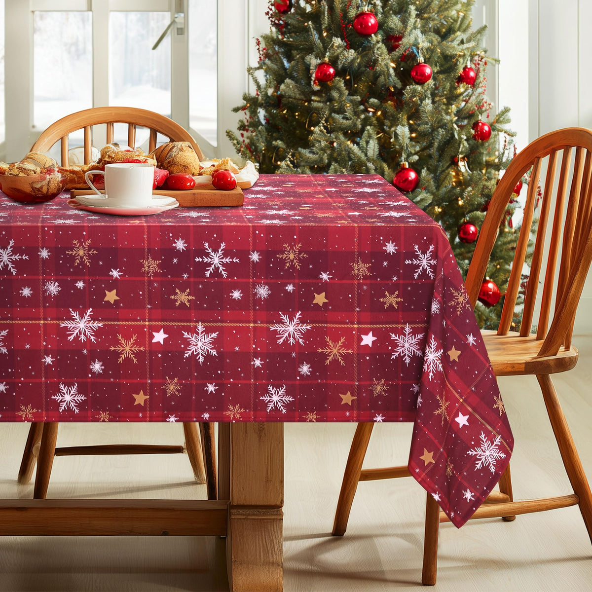 DWCN Rectangle Tablecloth - 60 x 84 Inch - Waterproof Stain and Wrinkle Resistant Washable Table Cloth, Decorative Fabric Table Cover for Kitchen Dining Room Party and Outdoor Use, Black
