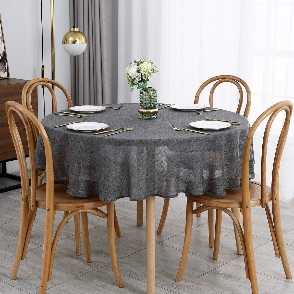 maxmill Flaxy Faux Linen Table Cloth with 2-Tone Slubby Texture Wrinkle Resistant Anti-Shrink Soft Tablecloth for Kitchen Dining Tabletop for Banquet Parties Rectangle 52 x 70 Inch Light Grey