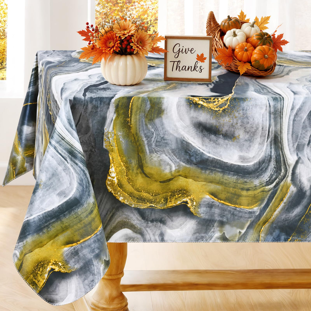 Smiry Rectangle Table Cloth, Waterproof Vinyl Tablecloths with Flannel Backing, Wipeable Spillproof Plastic Wood Grain Table Cover for Dining, Indoor and Outdoor (Beige, 60 "x 84")