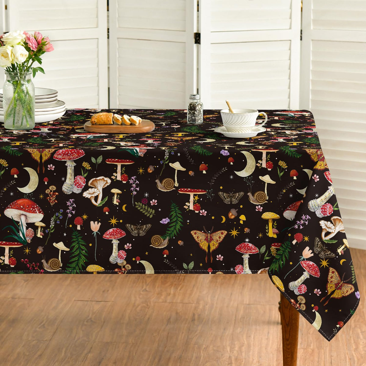 Horaldaily Vintage Mushroom Tablecloth, White, 60x84 Inch Rectangular