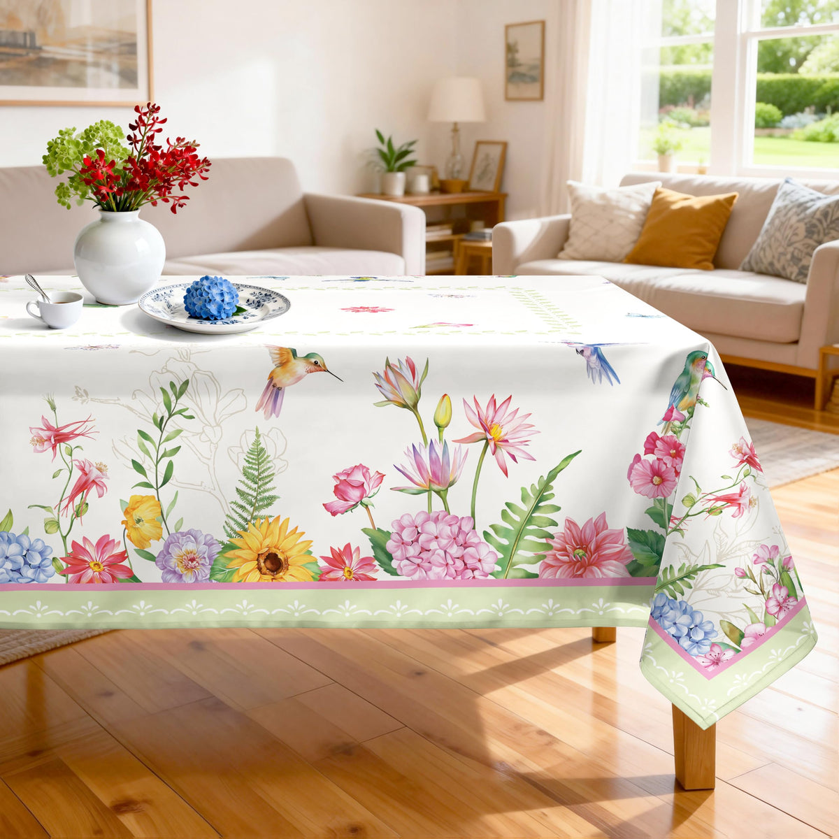 Wildflower Grass Tablecloth 60 x 84 Inch Rectangular, Floral Print
