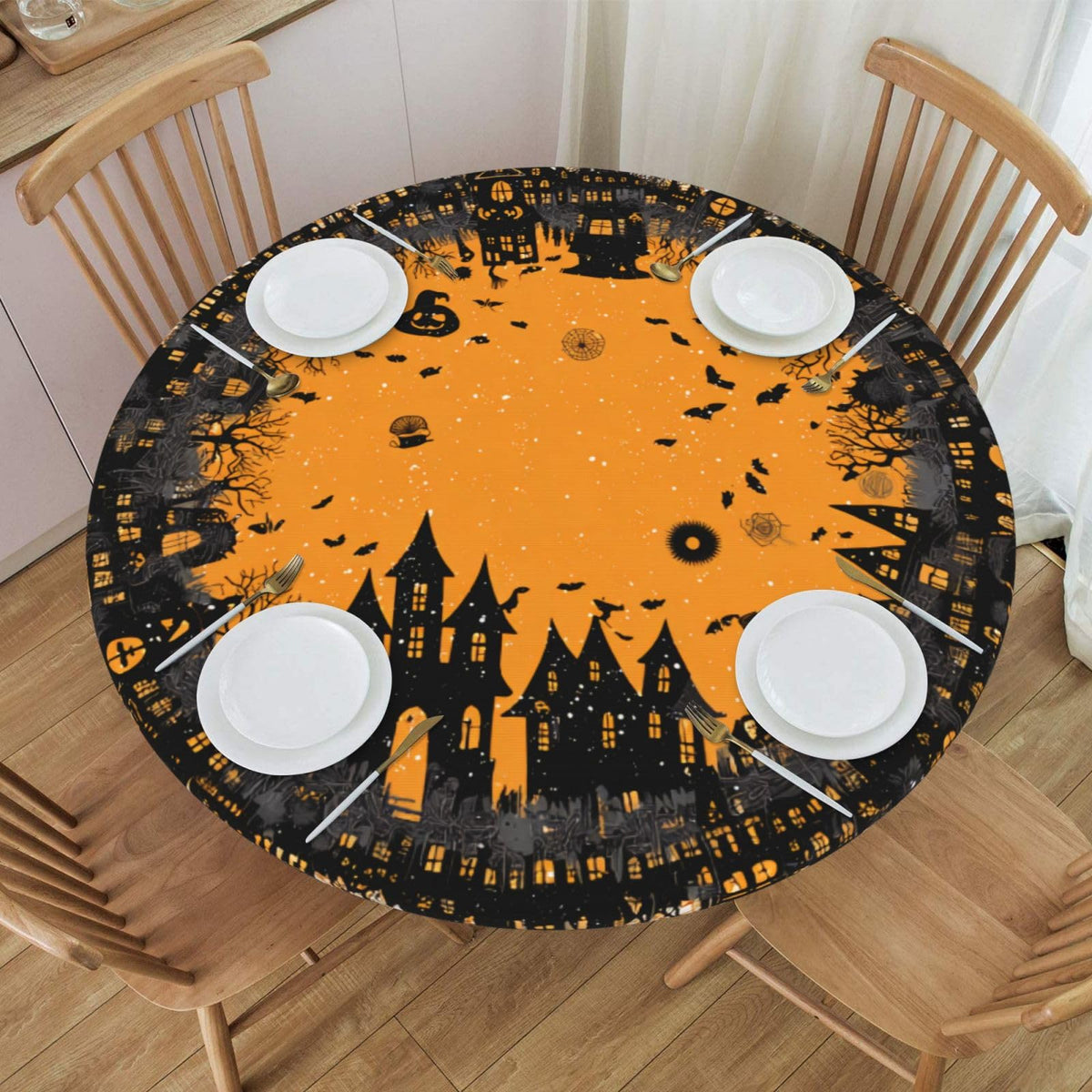 Elastic Edge Round Fitted Tablecloth, Waterproof Cover for 40"-44" Tables