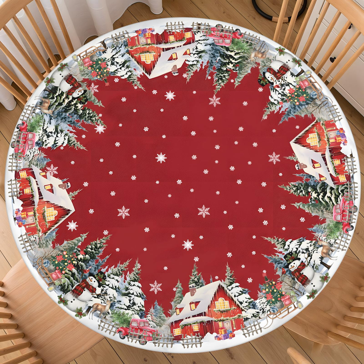 Fall Round Fitted Tablecloth with Elastic Edge Orange Blue White Thanksgiving Pumpkin Table Cover 40-44 Inch Autumn Leaf Washable Table Cloth for Kitchen Dining Room Party Decor