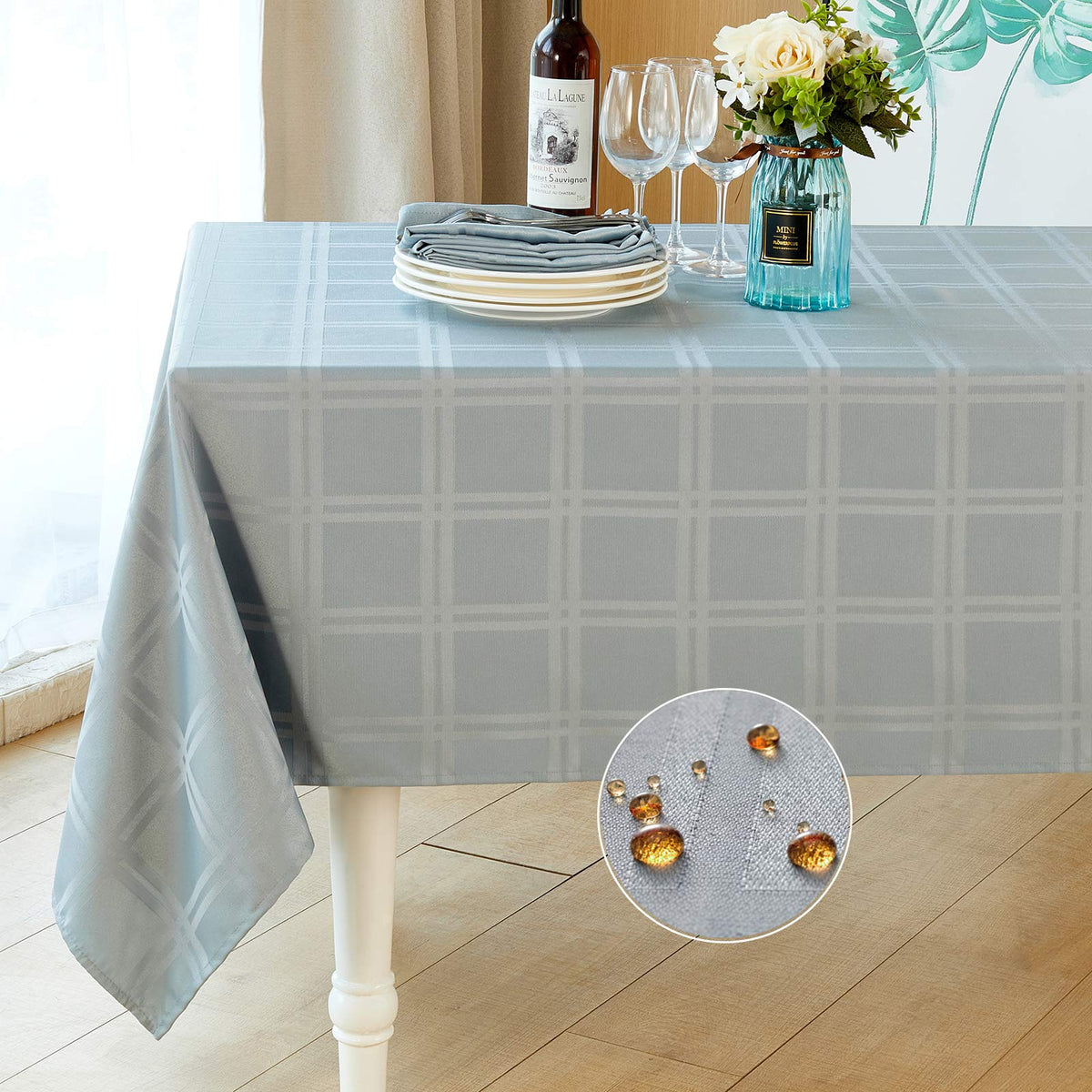 Mebakuk Rectangle Table Cloth Linen Farmhouse Tablecloth Waterproof Anti-Shrink Soft and Wrinkle Resistant Decorative Fabric Table Cover for Kitchen (Flaxen, 52" x 70" (4-6 Seats))