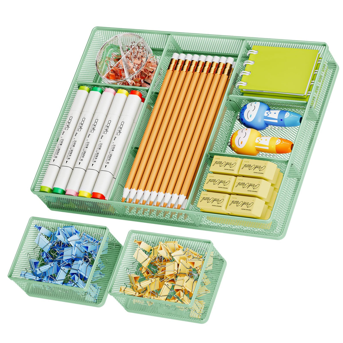Marbrasse 3 Packs Desk Drawer Organizers, Metal Mesh Dividers Desk Drawer Organizer Tray with 9 Adjustable Compartments, Pen Organizer for Drawer Tray Box Accessories for Desktop,Kitchen, Makeup