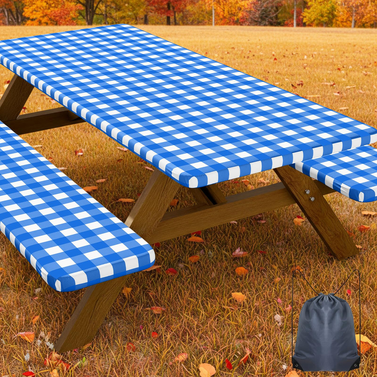Smiry 6FT Picnic Table Cover with Bench Covers, Elastic Fitted Tablecloth