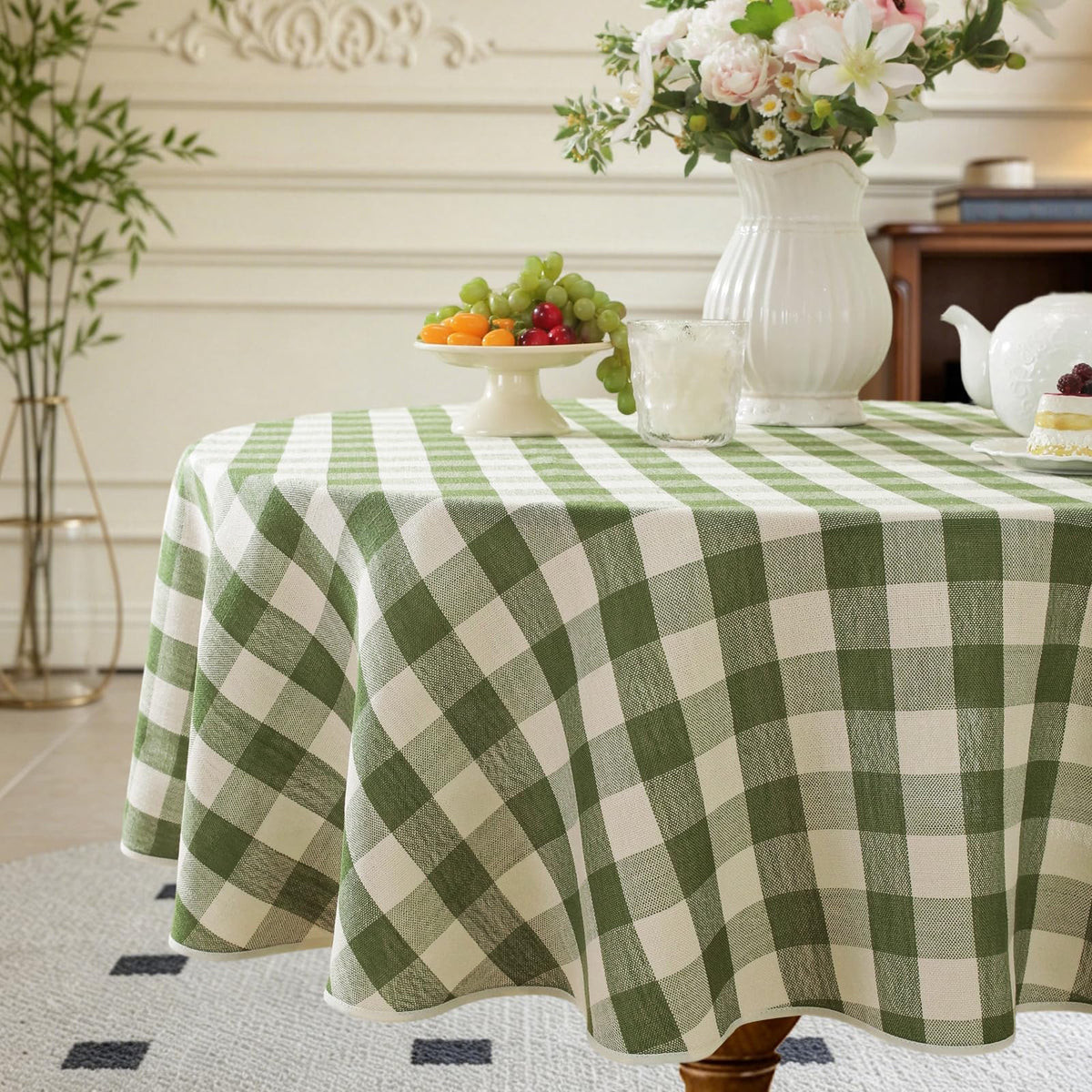 Alsoo Checkered Tablecloth Rectangle Washable Buffalo Plaid Table Cloth Cotton Linen Gingham Table Cover for Picnic Kitchen Dining Room, Beige and White, 60 * 75