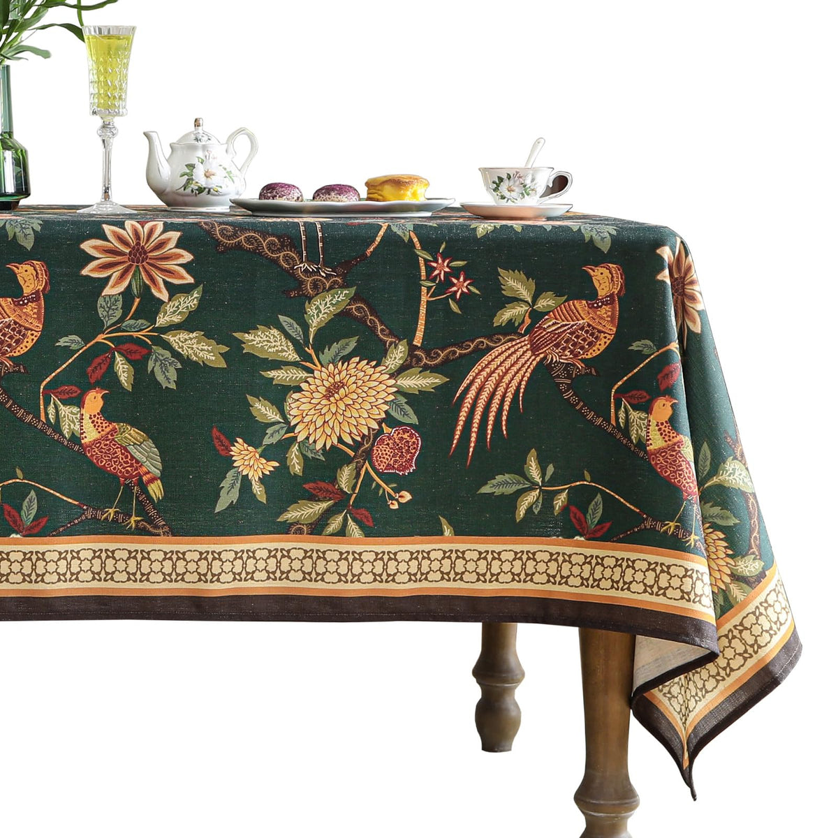 ISAENNE Designer Vintage Square Large Floral Tablecloth,67"x67"