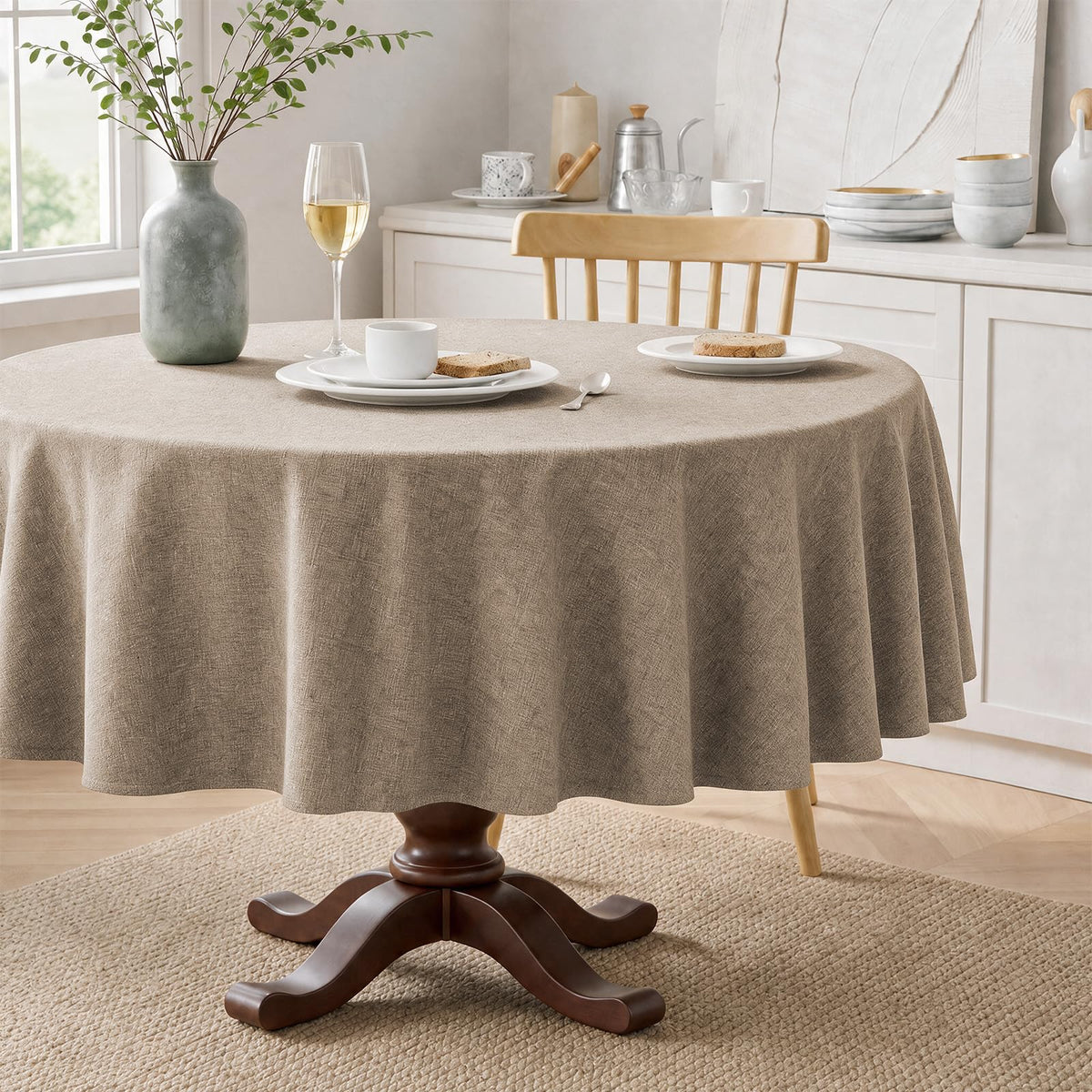 Veblandy Faux Linen Rectangle Tablecloth Waterproof 52x70 inch Table Cloth Stain and Wrinkle Resistant Washable, Decorative Fabric Table Cover for Dining, Kitchen, Wedding and Parties, Coffee