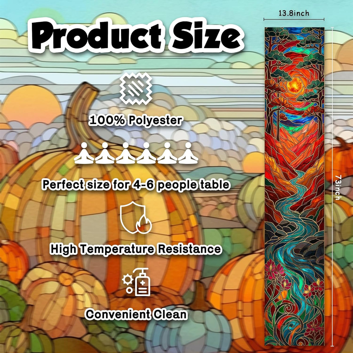 OHOME Fall Decor - Stained Glass Table Runner