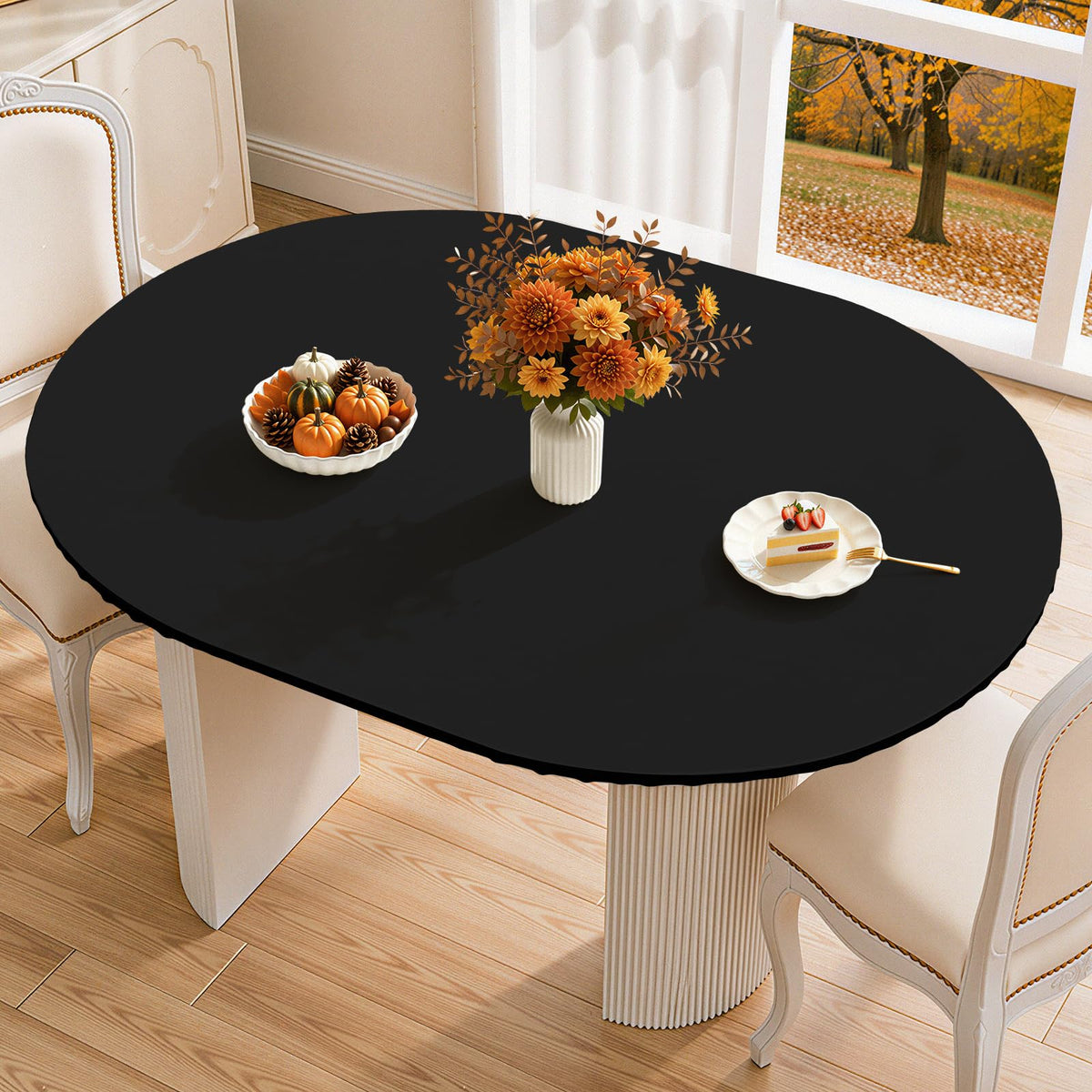 Smiry 45"-56" Round Fitted Tablecloth, Waterproof Plastic Table Cover