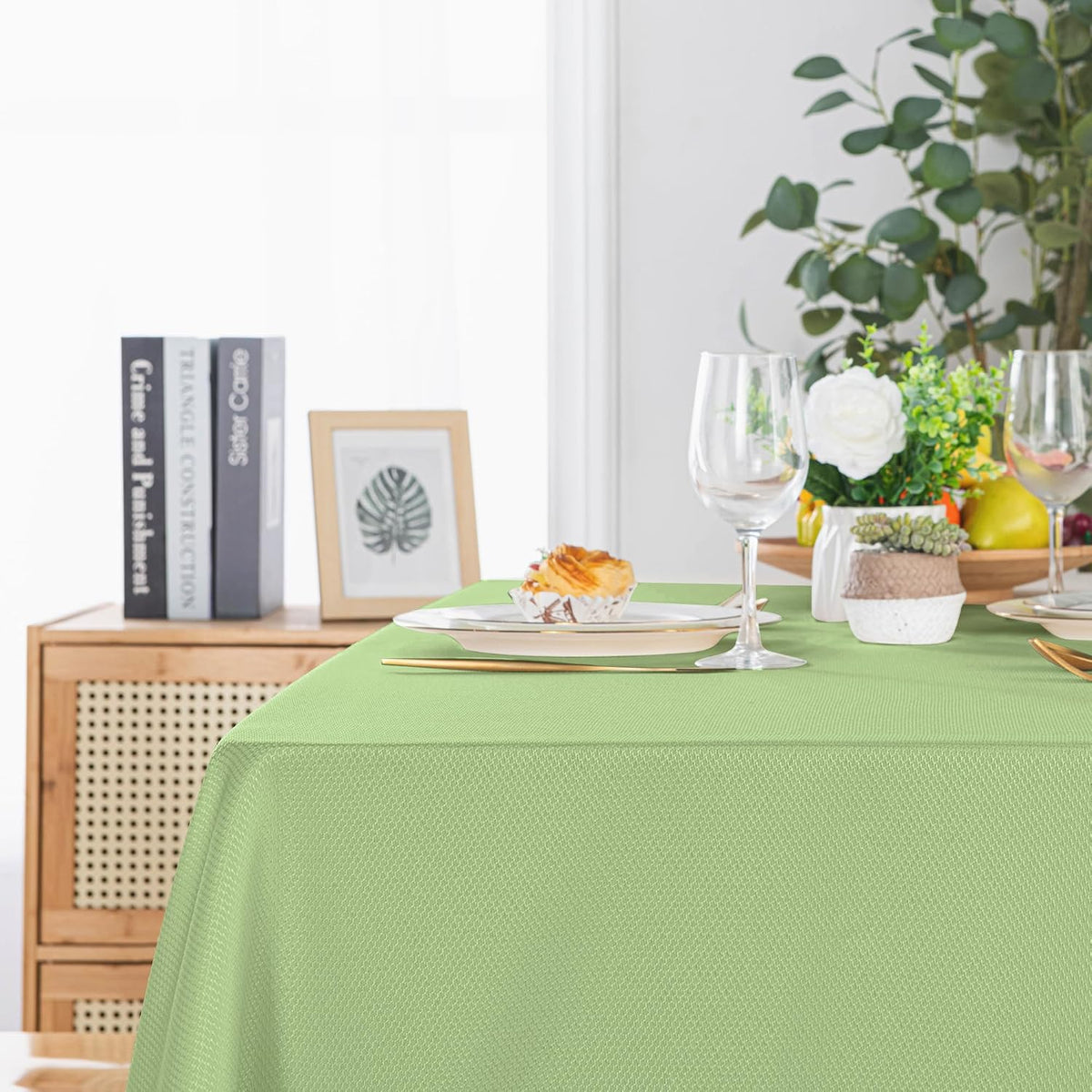 Hiasan Jacquard Textured Rectangle Tablecloth 60x120 Inch, Light Sage Green
